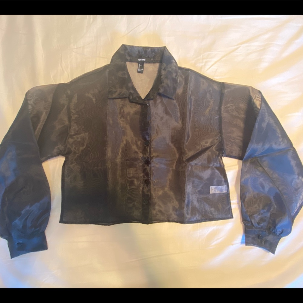 Sheer Black Button Up Crop Top